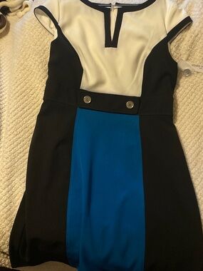 Studio One Black, White & Blue Colorblock Mini Dress